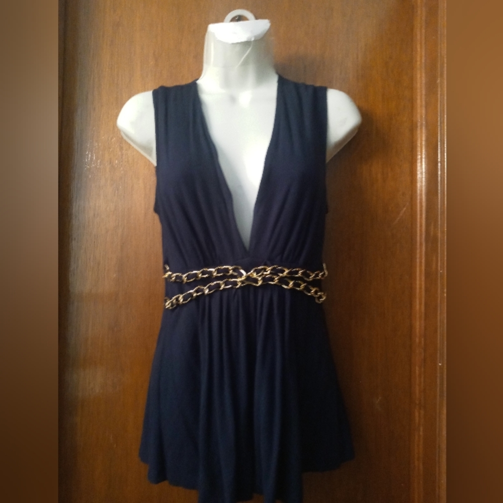 VENUS navy top with waist chain decor Small